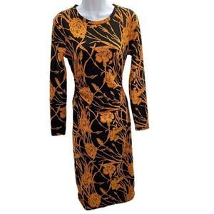 Zara Jaquard Cut Out Midi Dress Medium Marigold/Black NEW